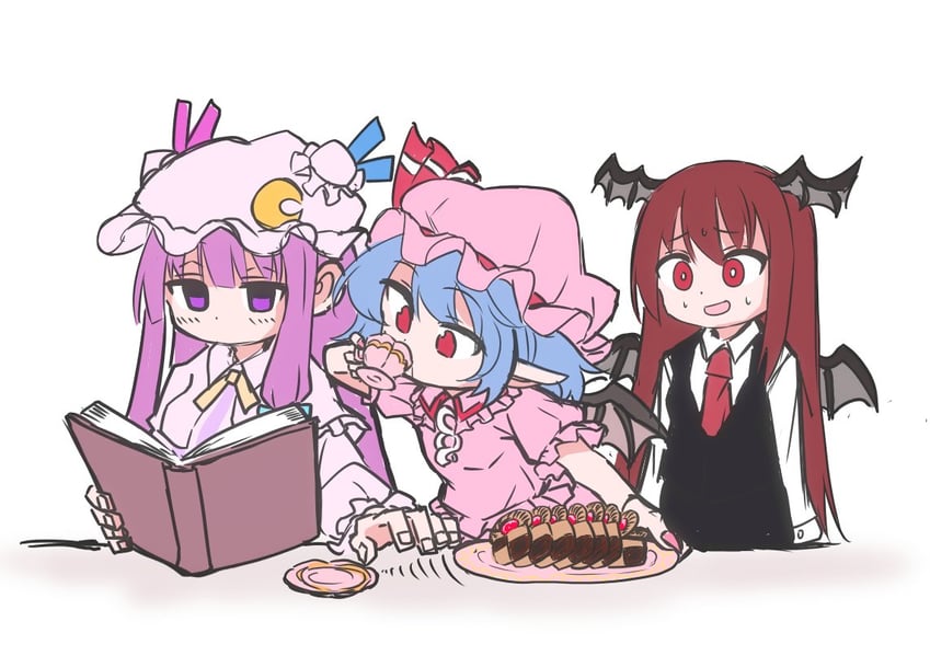 remilia scarlet, patchouli knowledge, and koakuma (touhou and 1 more) drawn by shinmon_akika
