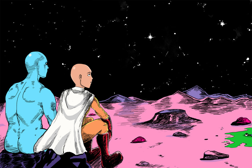saitama and dr. manhattan (one-punch man and 1 more)