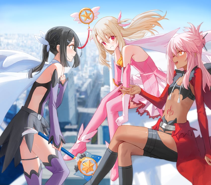 illyasviel von einzbern, chloe von einzbern, miyu edelfelt, prisma illya, magical ruby, and 1 more (fate and 1 more) drawn by kaze_22