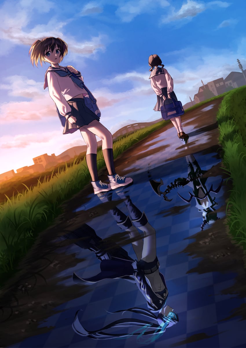 black rock shooter, dead master, kuroi mato, and takanashi yomi (black rock shooter) drawn by kizaminori