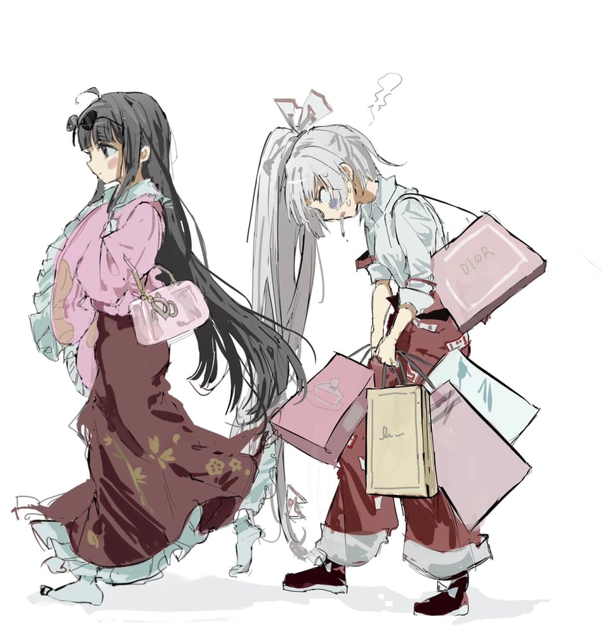 fujiwara no mokou and houraisan kaguya (touhou) drawn by sesmkun