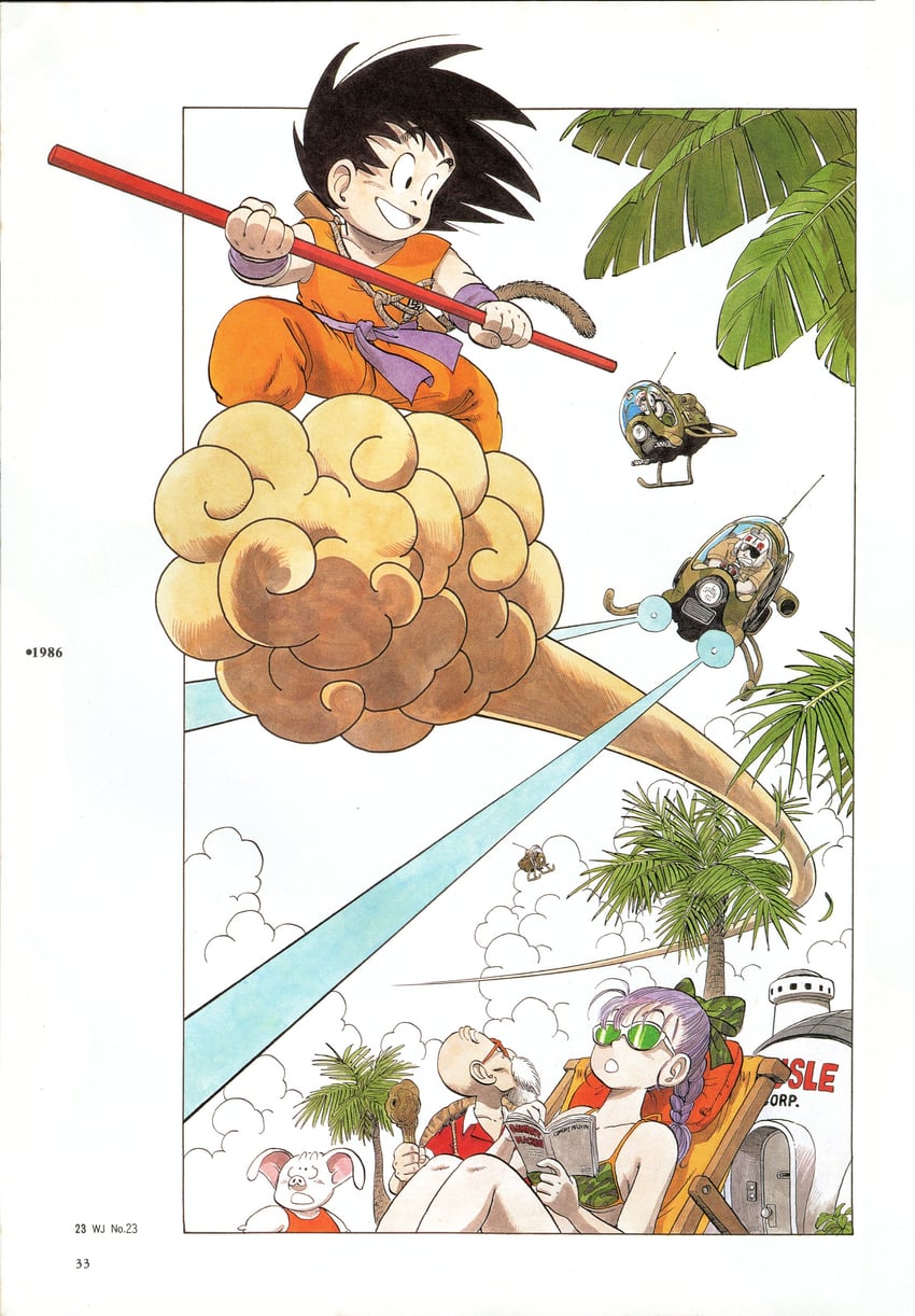 son goku, bulma, muten roushi, and oolong (dragon ball) drawn by toriyama_akira