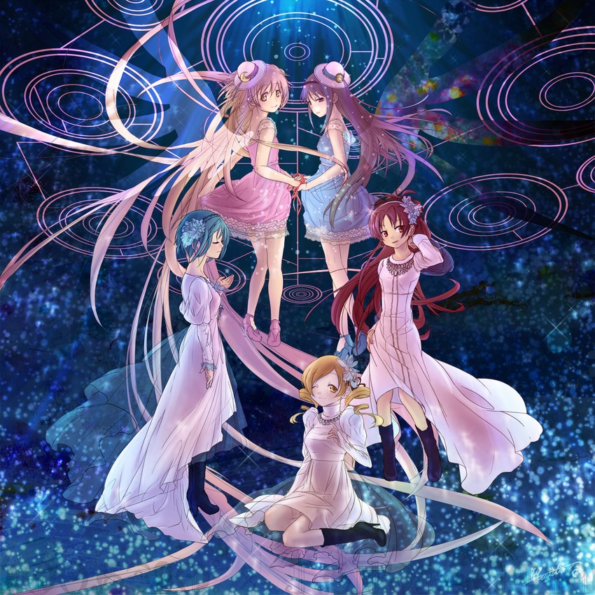 akemi homura, kaname madoka, miki sayaka, sakura kyoko, tomoe mami, and 3 more (mahou shoujo madoka magica and 1 more) drawn by kisaragi_yuki_emilio