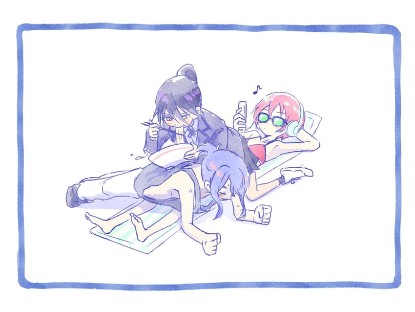 amate yuzuriha, shuji ito, and nyaan (gundam and 1 more) drawn by imasogari