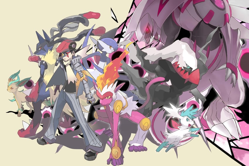 lucario, leafeon, lucas, gallade, shaymin, and 4 more (pokemon and 1 more) drawn by hiro_(user_negm3832)