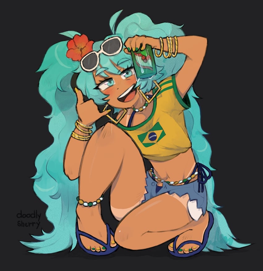 hatsune miku and brazilian miku (vocaloid) drawn by mitsuko_tan
