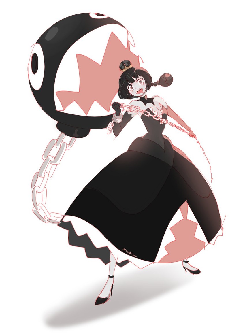 chain chomp and princess chain chomp (mario and 1 more) drawn by ayshiun