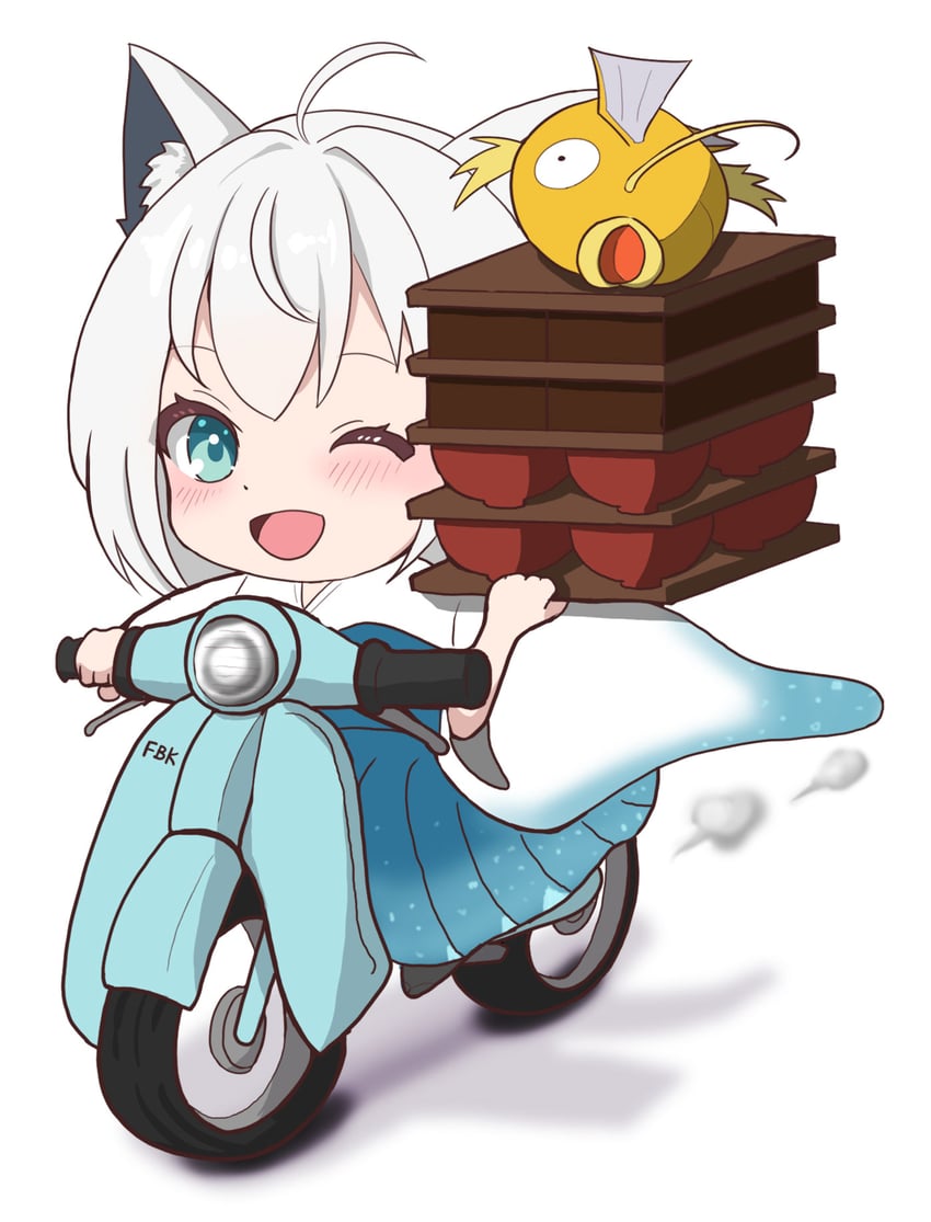 shirakami fubuki and magikarp (pokemon and 1 more) drawn by 264_(user_ffyd3374)