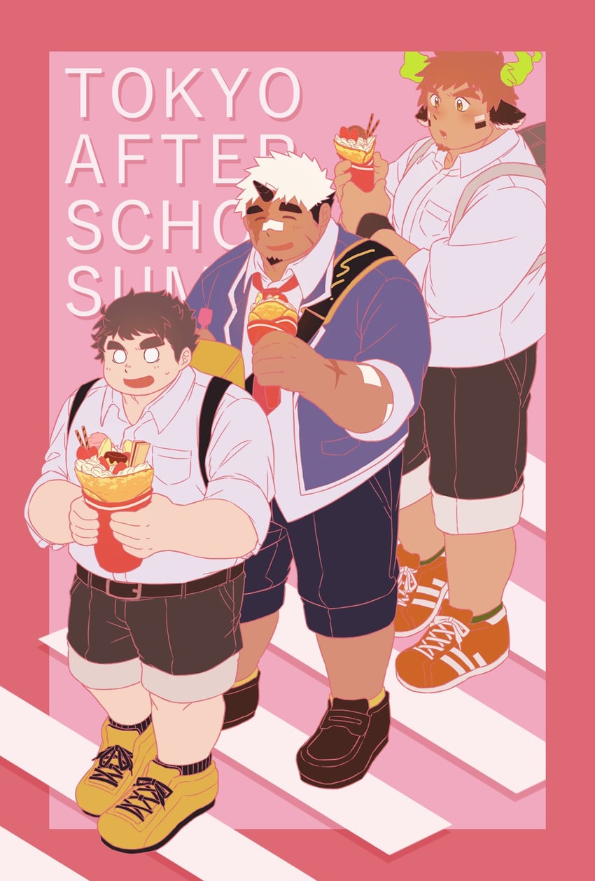 wakan tanka, akiha gongen, and protagonist 5 (tokyo afterschool summoners) drawn by haishiba_ame