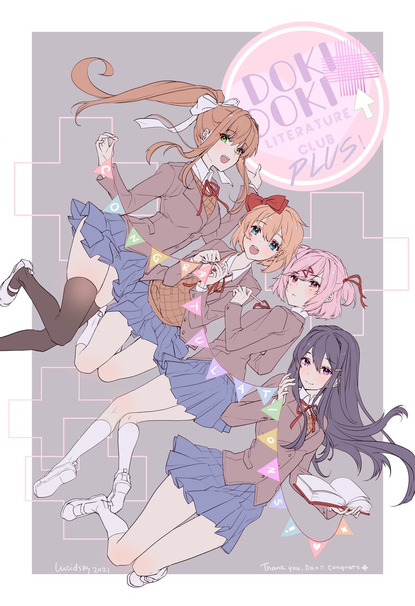 monika, natsuki, yuri, and sayori (doki doki literature club) drawn by lucidsky