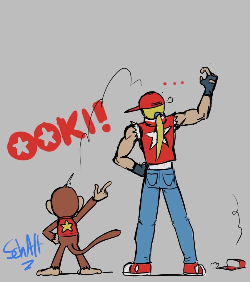 terry bogard and diddy kong (the king of fighters and 3 more) drawn by schalternate