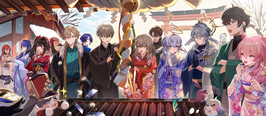 trailblazer, stelle, march 7th, acheron, caelus, and 13 more (honkai and 1 more) drawn by kass_(jtsp0)