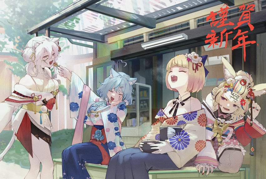 yukihana lamy, shishiro botan, omaru polka, and momosuzu nene (hololive) drawn by wool1997