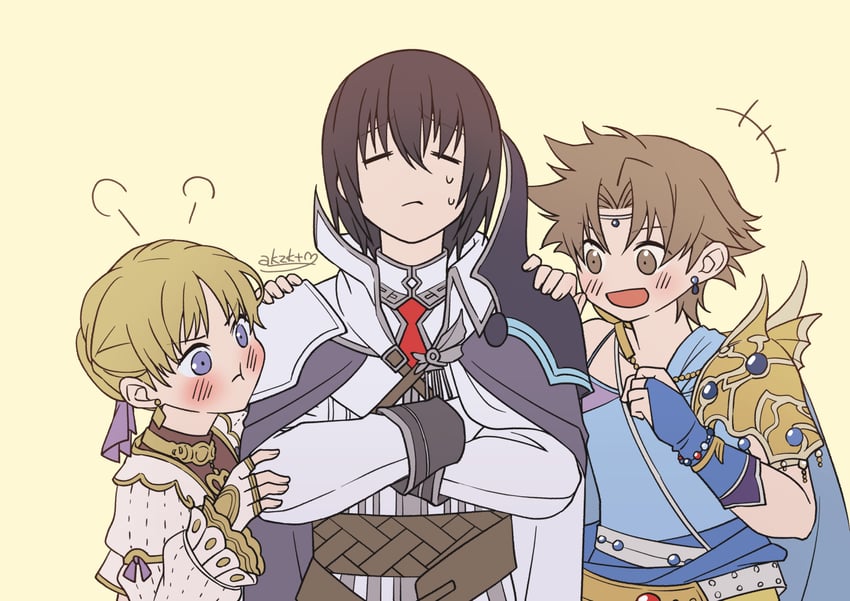 bartz klauser, afumau, and cid raines (final fantasy and 5 more) drawn by akzk_kh