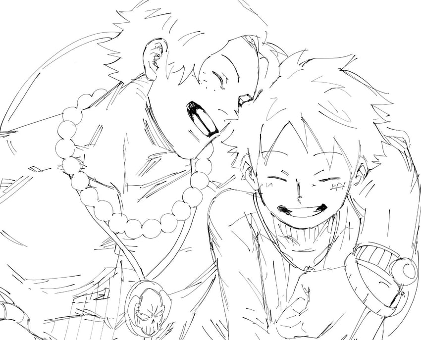 monkey d. luffy and portgas d. ace (one piece) drawn by tako_jirou