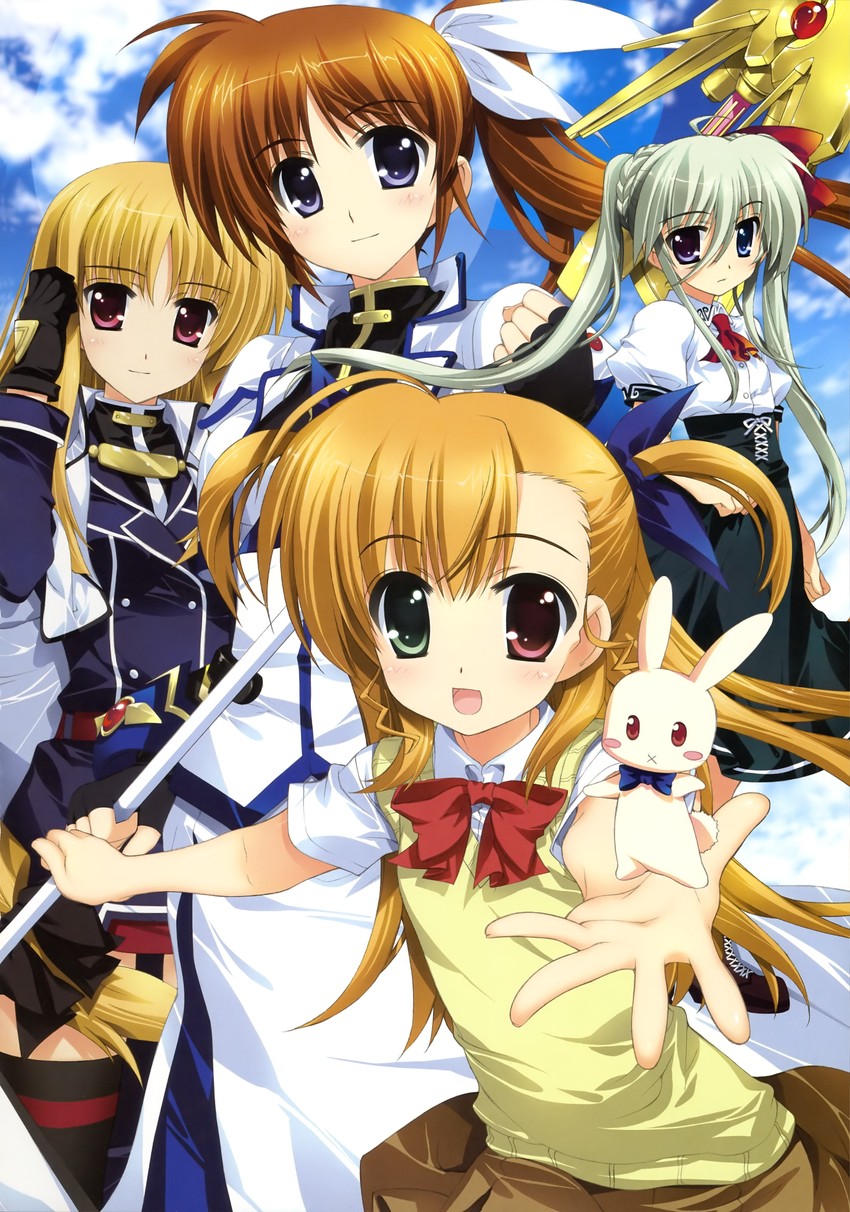 fate testarossa, takamachi nanoha, raising heart, vivio, einhard stratos, and 1 more (lyrical nanoha and 1 more) drawn by fujima_takuya