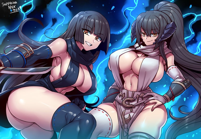 warrior of light, ninja, and sapphira nyx (final fantasy and 1 more) drawn by tukiwani