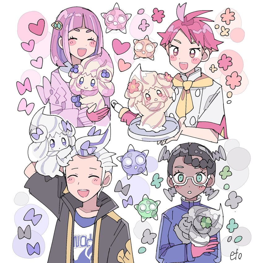 alcremie, lacey, drayton, crispin, minior, and 1 more (pokemon and 1 more) drawn by remoooon