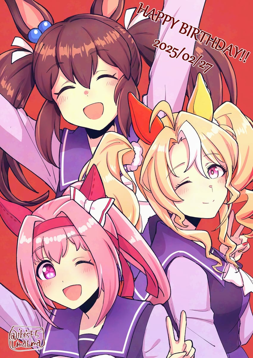 haru urara, hishi akebono, and fusaichi pandora (umamusume) drawn by hi_(ibisf5umauma)