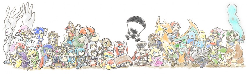 link, pikachu, princess zelda, kirby, princess peach, and 44 more (pokemon and 23 more) drawn by sora_saki