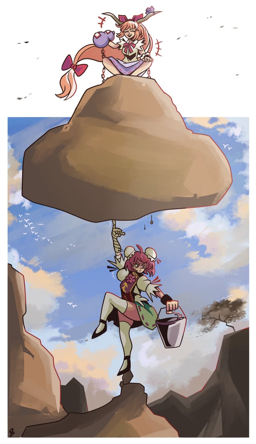 ibuki suika and ibaraki kasen (touhou) drawn by stu_pidface
