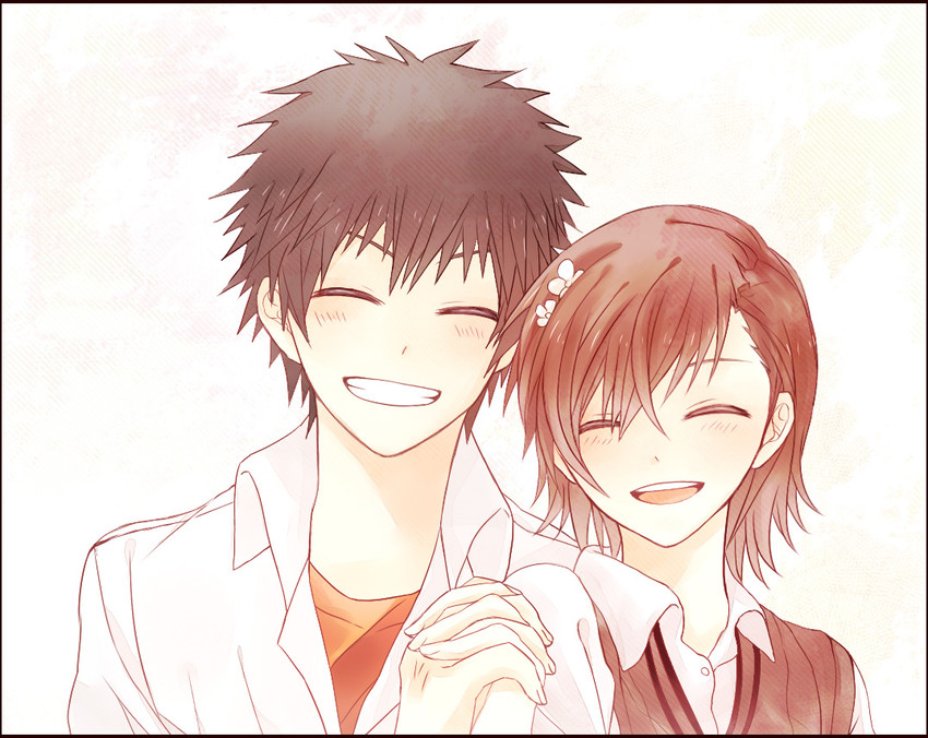 misaka mikoto and kamijou touma (toaru majutsu no index and 1 more) drawn by srung