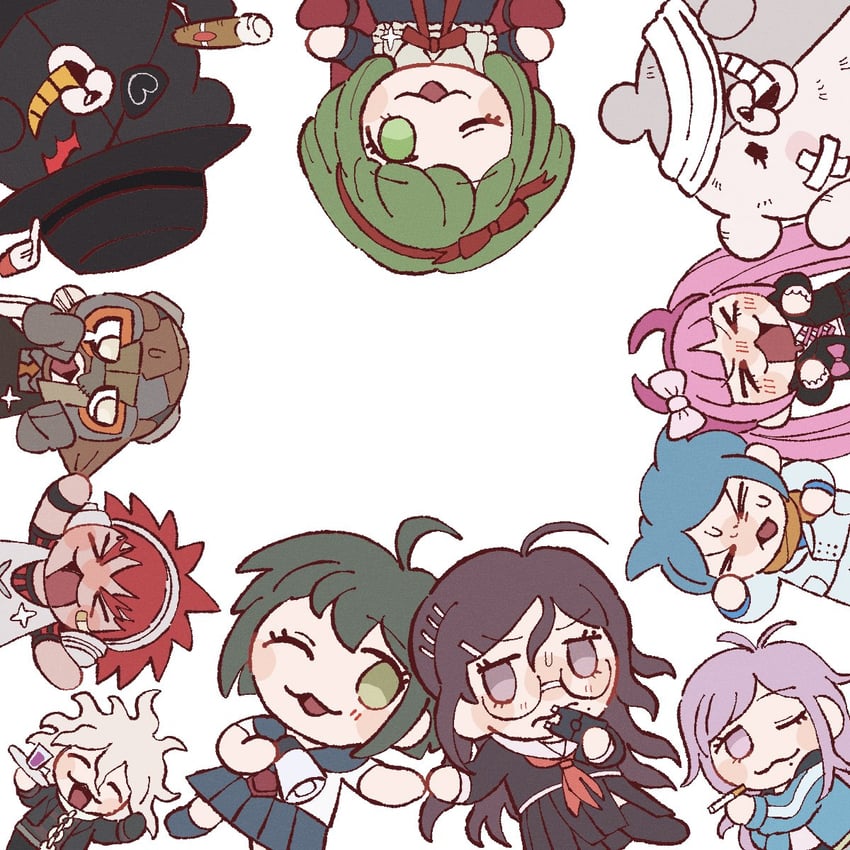 komaeda nagito, fukawa toko, naegi komaru, towa monaca, utsugi kotoko, and 6 more (danganronpa and 1 more) drawn by 30en_(esx5g)