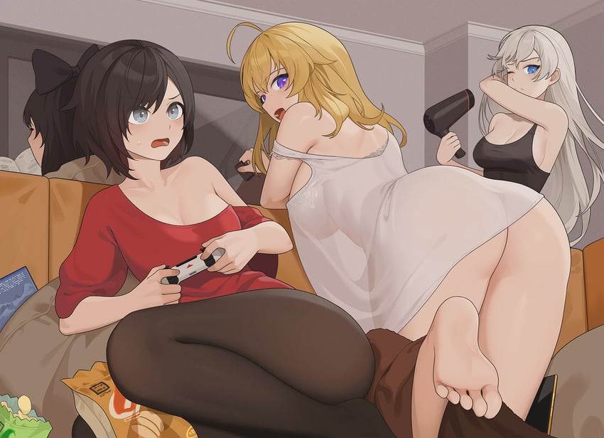 ruby rose, weiss schnee, yang xiao long, and blake belladonna (rwby) drawn by wangxiii