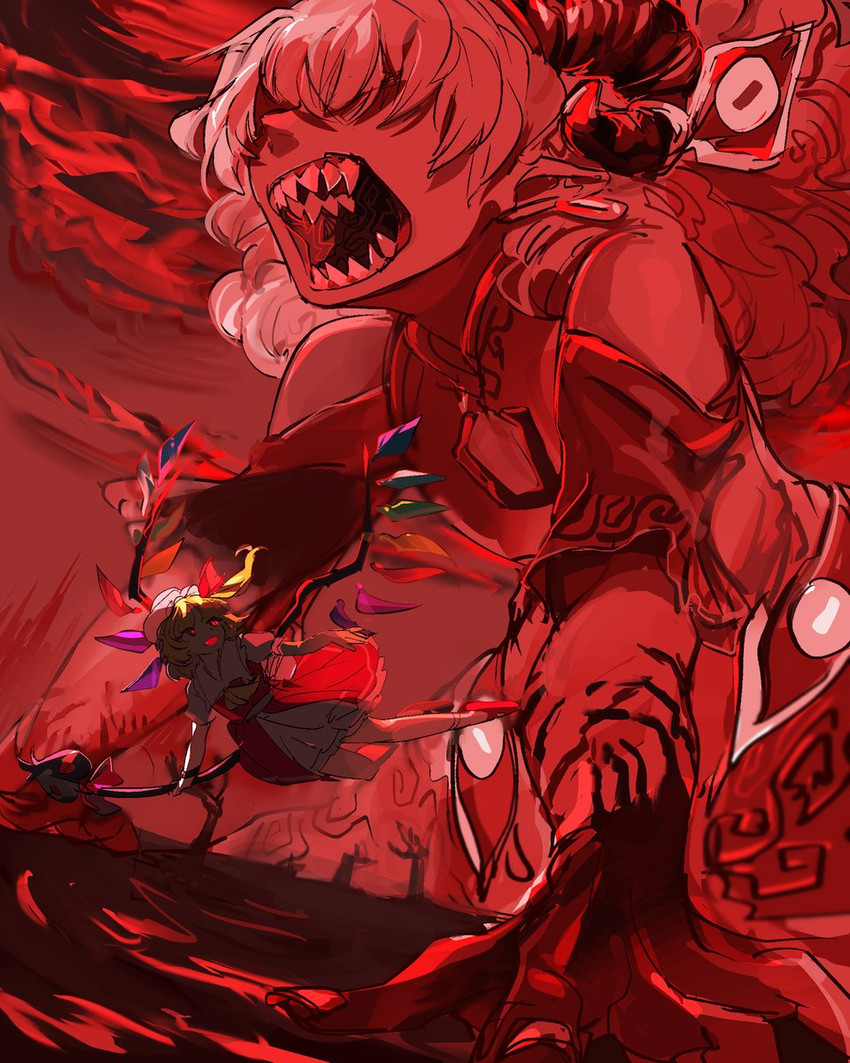 flandre scarlet and toutetsu yuuma (touhou and 1 more) drawn by chamaruk