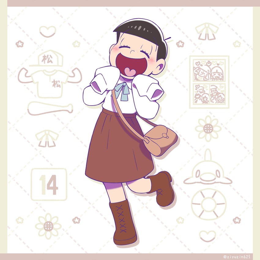 matsuno jyushimatsu and jyushimatsu's girlfriend (osomatsu and 1 more) drawn by jiyuuto_(cocyco)