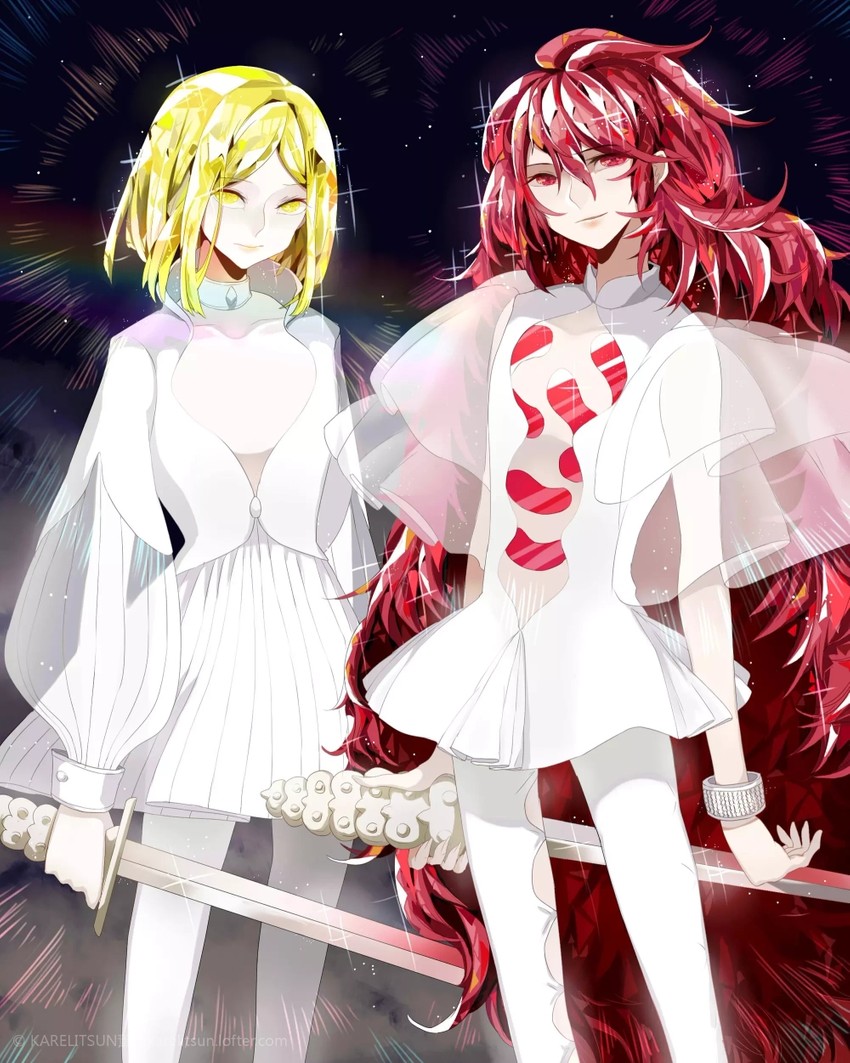 padparadscha and yellow diamond (houseki no kuni) drawn by xunying_kui