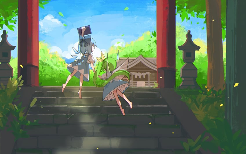 cirno and daiyousei (touhou and 1 more) drawn by takki_(takkiko)