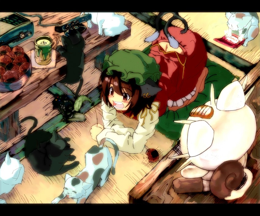 chen and meowth (touhou and 1 more) drawn by kotarou_(rakugaki_shirushi)