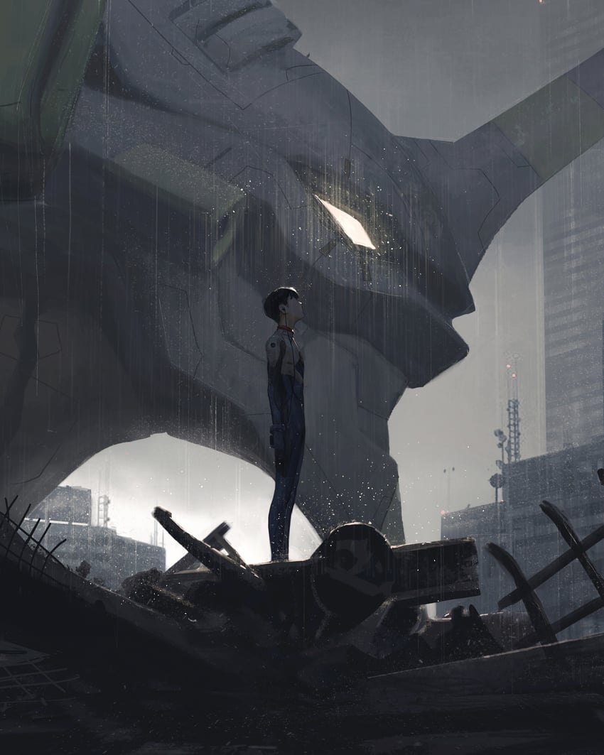 ikari shinji and eva 01 (neon genesis evangelion) drawn by guweiz