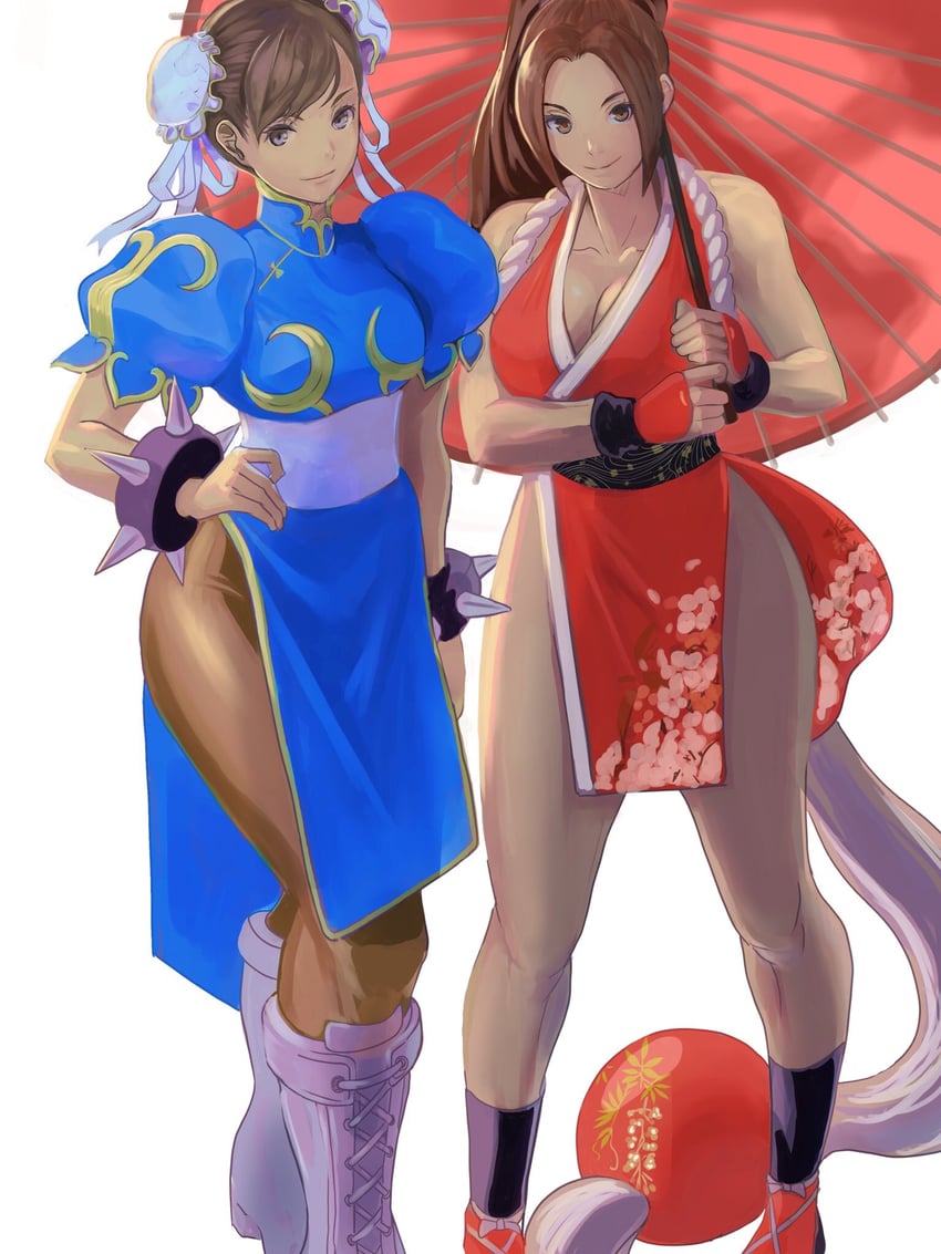 chun-li and shiranui mai (street fighter and 2 more) drawn by meke_(77842928)