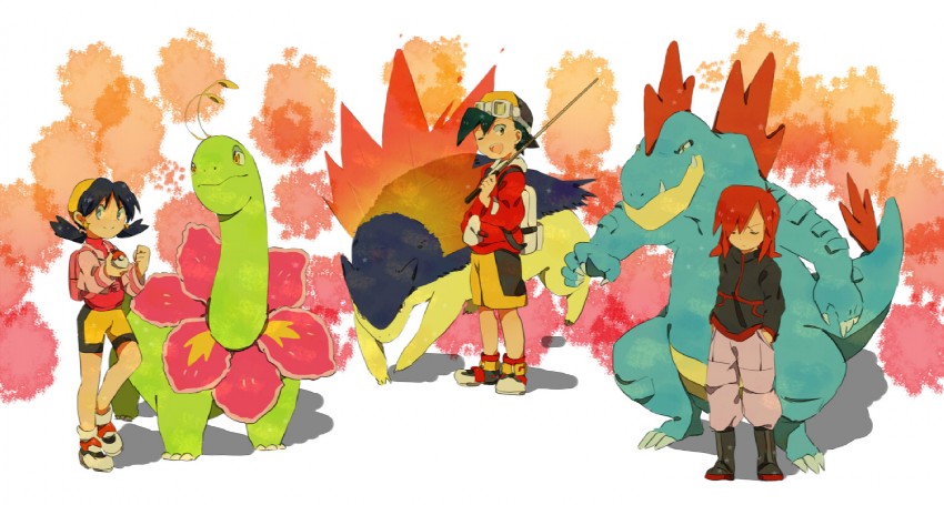ethan, silver, kris, typhlosion, feraligatr, and 1 more (pokemon and 2 more) drawn by sgwyi