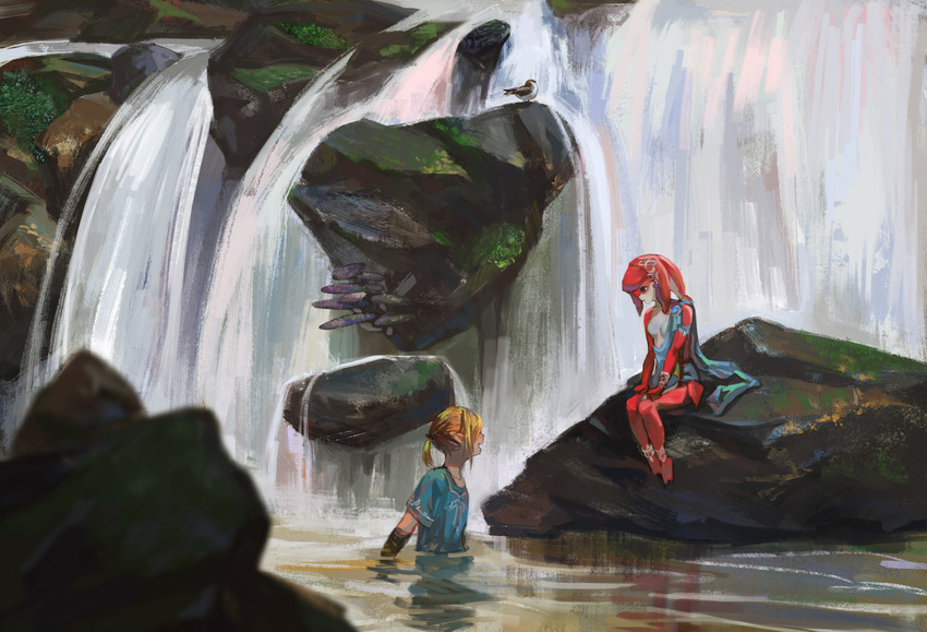 link and mipha (the legend of zelda and 1 more) drawn by algae_(5455454541)