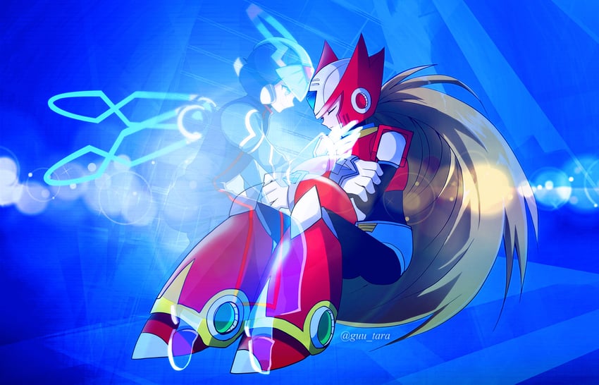 zero, x, and cyber elf x (mega man and 2 more) drawn by guutara