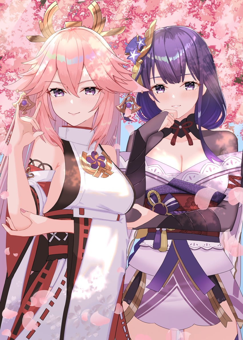 raiden shogun and yae miko (genshin impact) drawn by kuwahara_taiki
