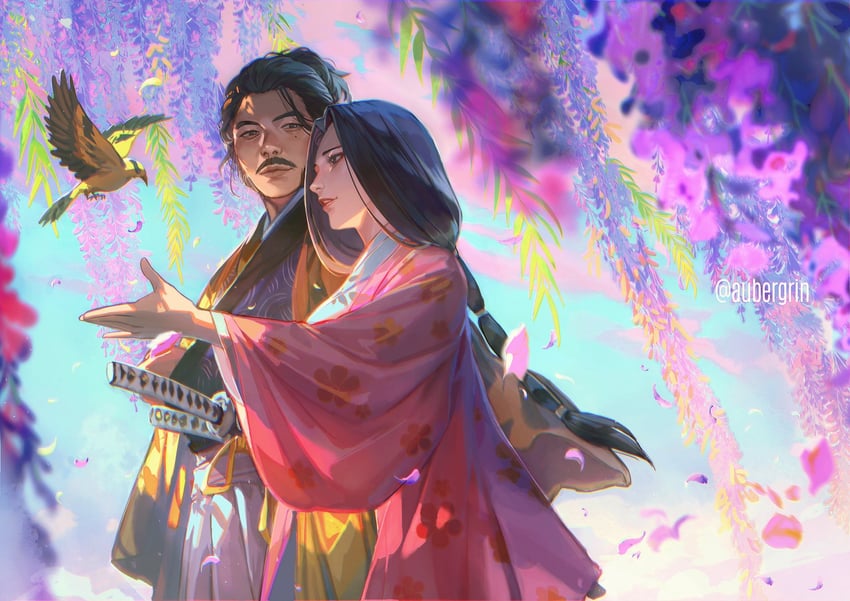 sakai kazumasa and sakai chiyoko (ghost of tsushima) drawn by aubergrin