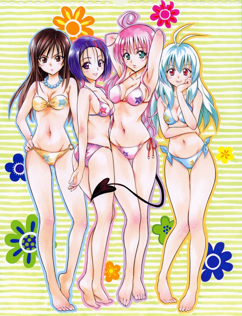 lala satalin deviluke, kotegawa yui, sairenji haruna, and run elsie jewelria (to love-ru) drawn by yabuki_kentarou