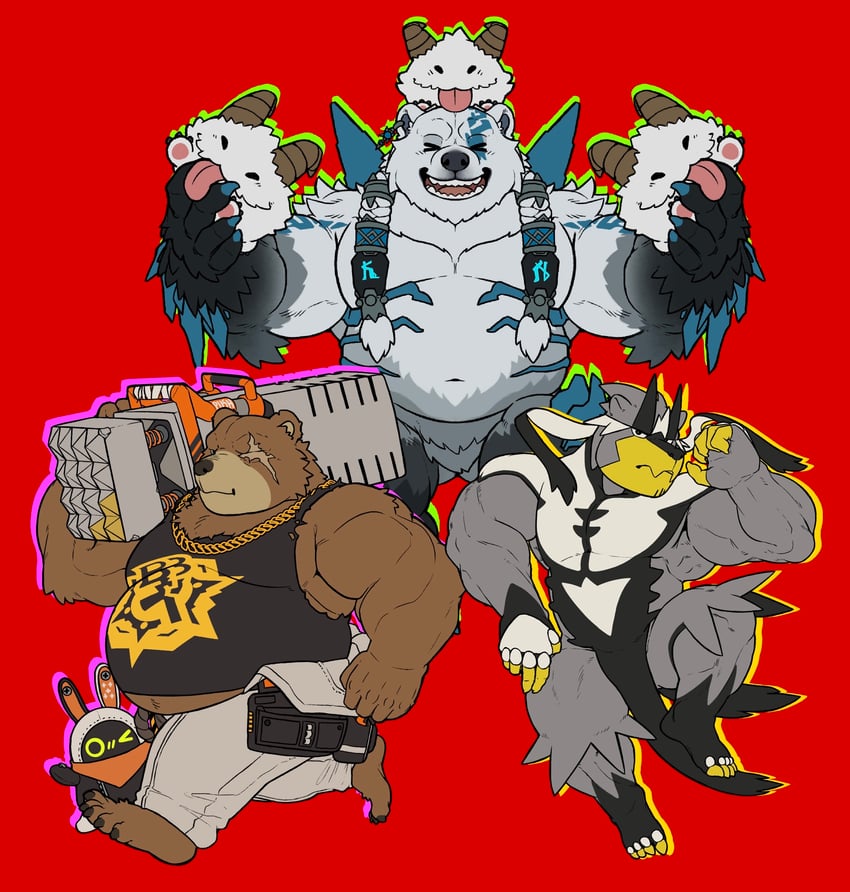 eous, ben bigger, poro, urshifu, and volibear (pokemon and 2 more) drawn by morskart_(retsito)