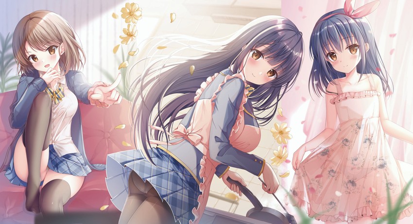 kozakura roka, kozakura iori, and kozakura hakua (sewazuki de kawaii jk 3shimai dattara ouchi de amaete mo ii desuka?) drawn by sousouman
