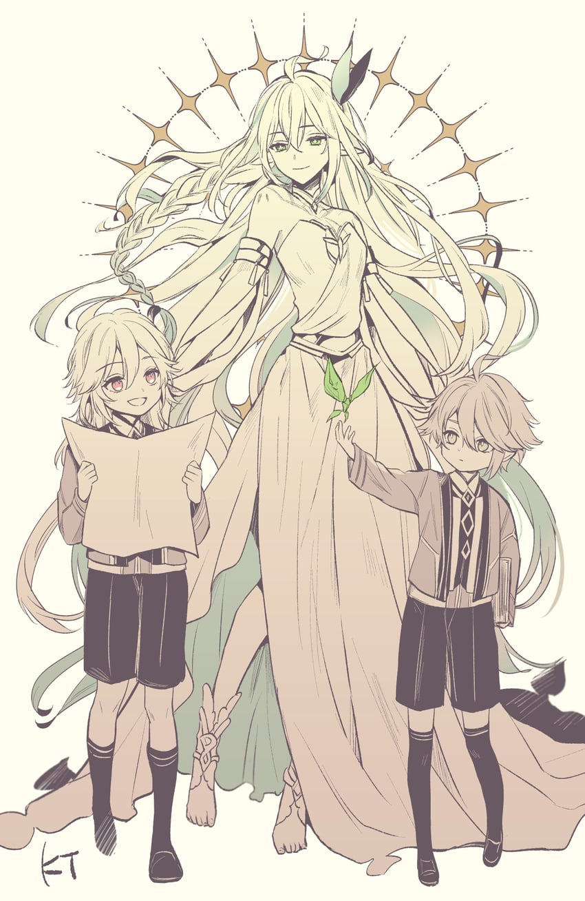 alhaitham, kaveh, crystalfly, and rukkhadevata (genshin impact) drawn by tanuki_nishi