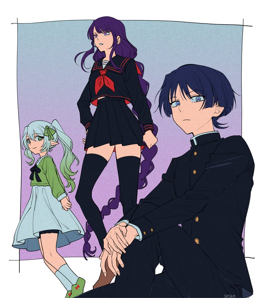 raiden shogun, scaramouche, and nahida (genshin impact) drawn by pillosopi