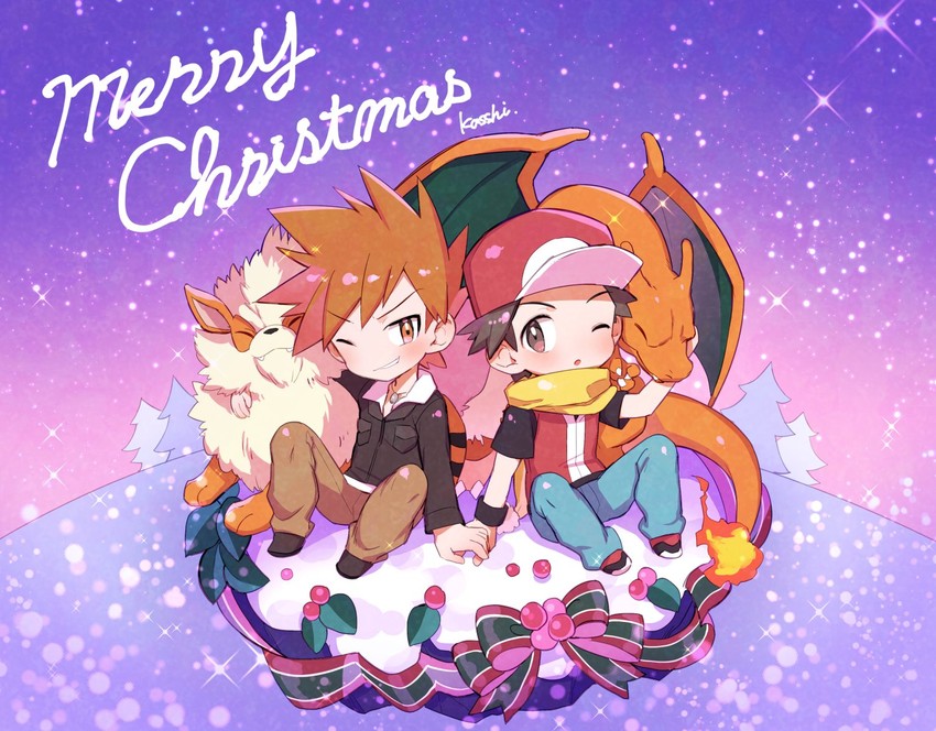 red, blue oak, charizard, and arcanine (pokemon and 2 more) drawn by kashiwa_(kasshiwa10)