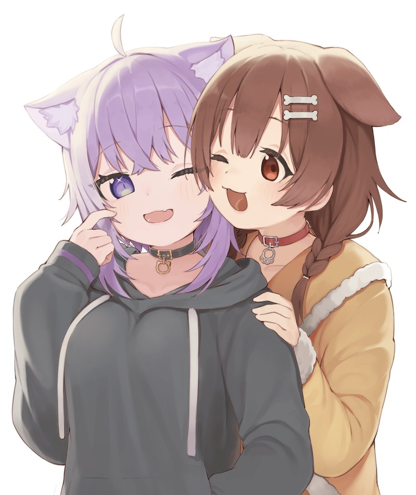 nekomata okayu and inugami korone (hololive) drawn by seramikku
