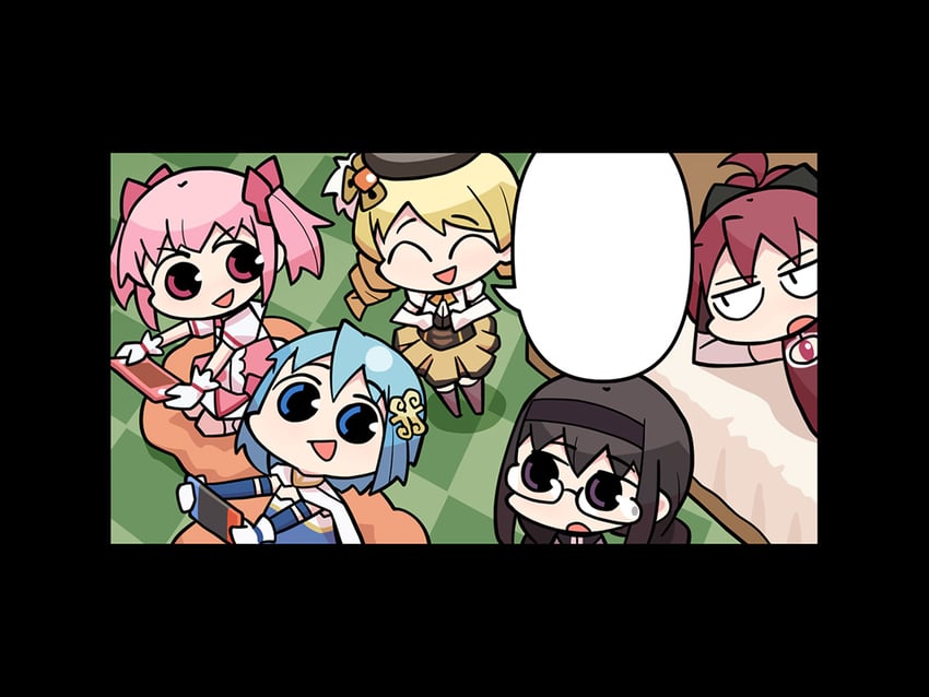 akemi homura, kaname madoka, miki sayaka, sakura kyoko, and tomoe mami (mahou shoujo madoka magica and 1 more) drawn by papa_(shimeguru)