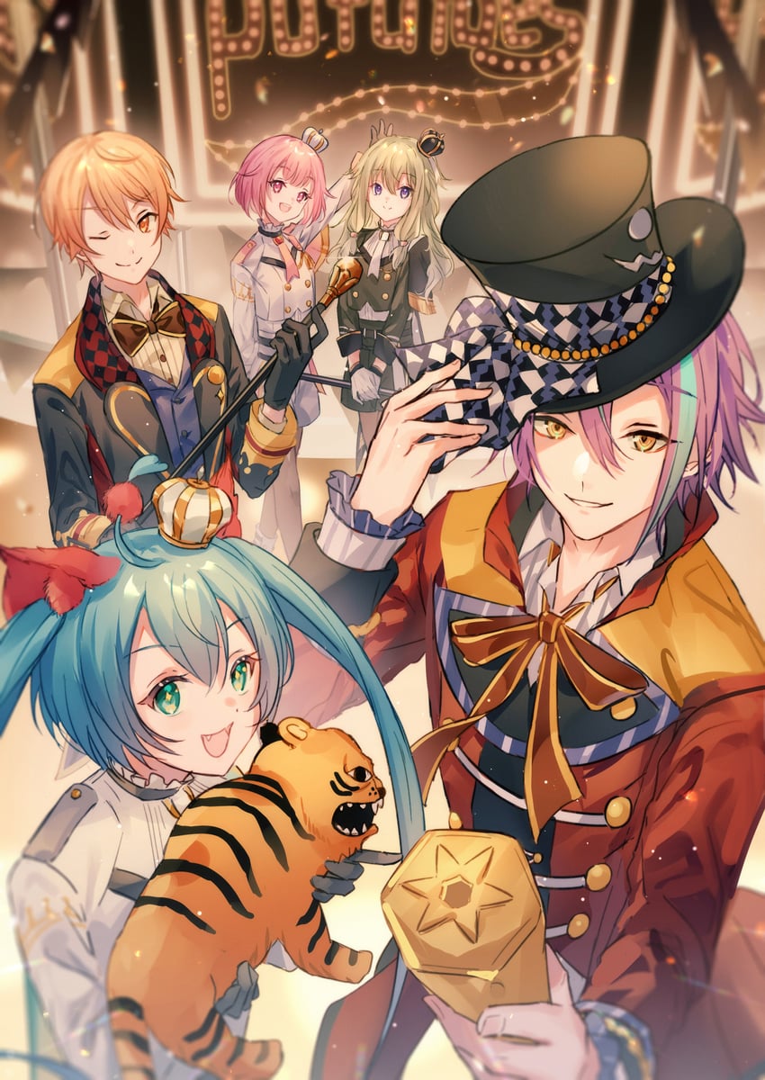 hatsune miku, ootori emu, tenma tsukasa, kusanagi nene, kamishiro rui, and 1 more (vocaloid and 2 more) drawn by haku_wi