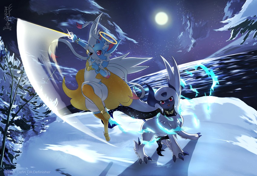 lucario, sylveon, absol, and mega absol (original and 2 more) drawn by eryz